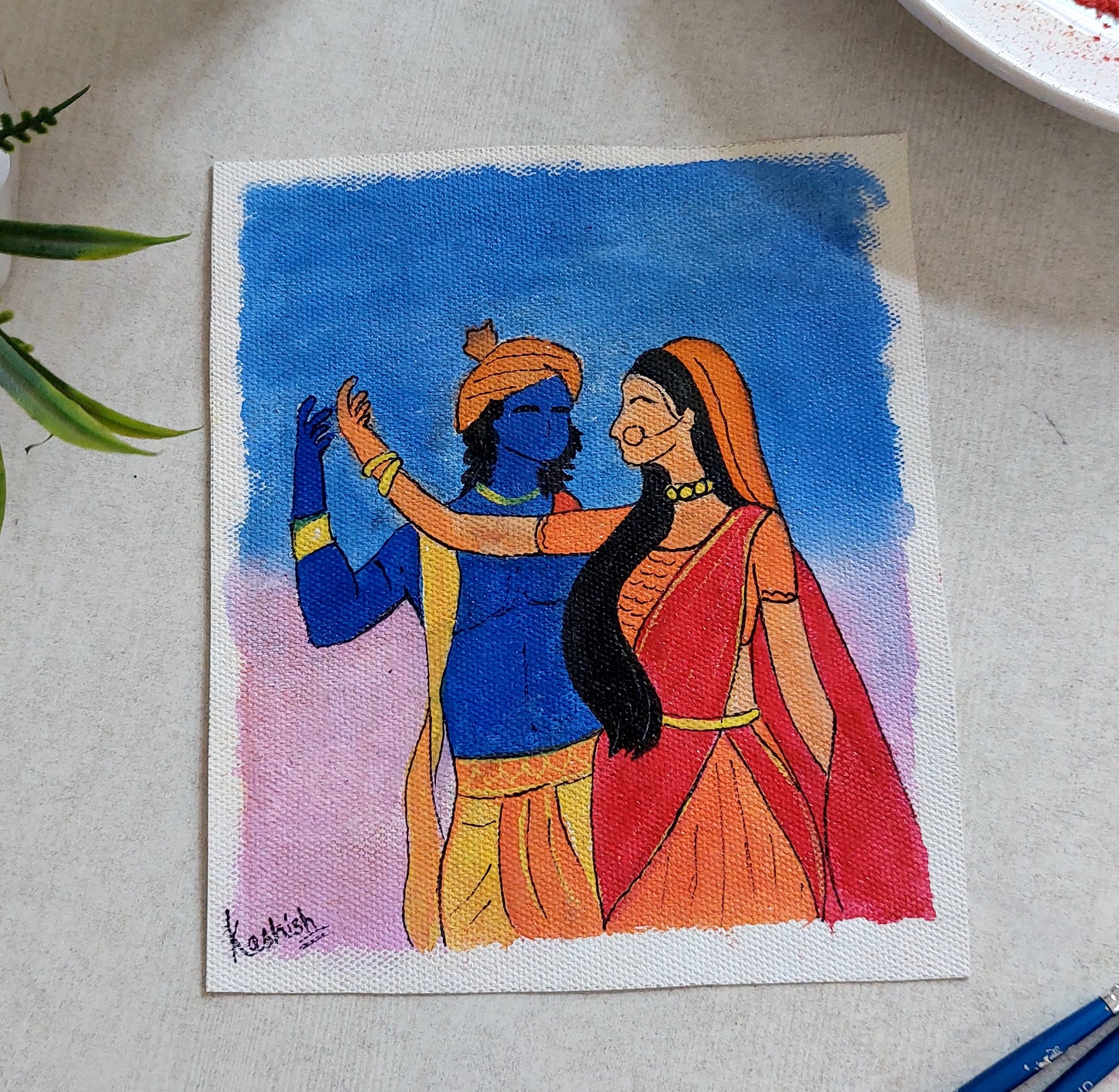 Radha Krishna Holi painting